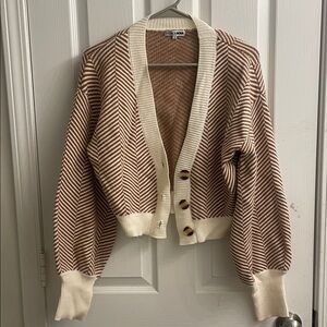 Fashion Nova Brown & Cream Striped V‑Neck Cardigan